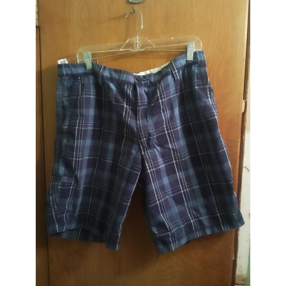 Mens Dockers Blue & Gray Plaid Chino Shorts With Front Pockets Size 38/9" Inseam